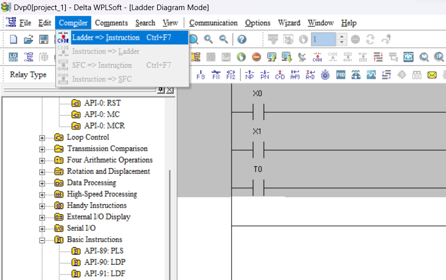 compile program in WPLSOFT